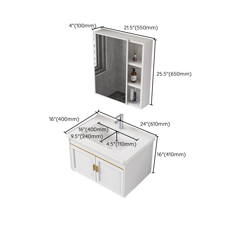 2 Doors Bath Vanity White Mirror Rectangular Single Sink Wall-Mounted Bathroom Vanity Clearhalo 'Bathroom Remodel & Bathroom Fixtures' 'Bathroom Vanities' 'bathroom_vanities' 'Home Improvement' 'home_improvement' 'home_improvement_bathroom_vanities' 1200x1200_f8304cbb-e4a2-4315-9edd-d315d358e4ec