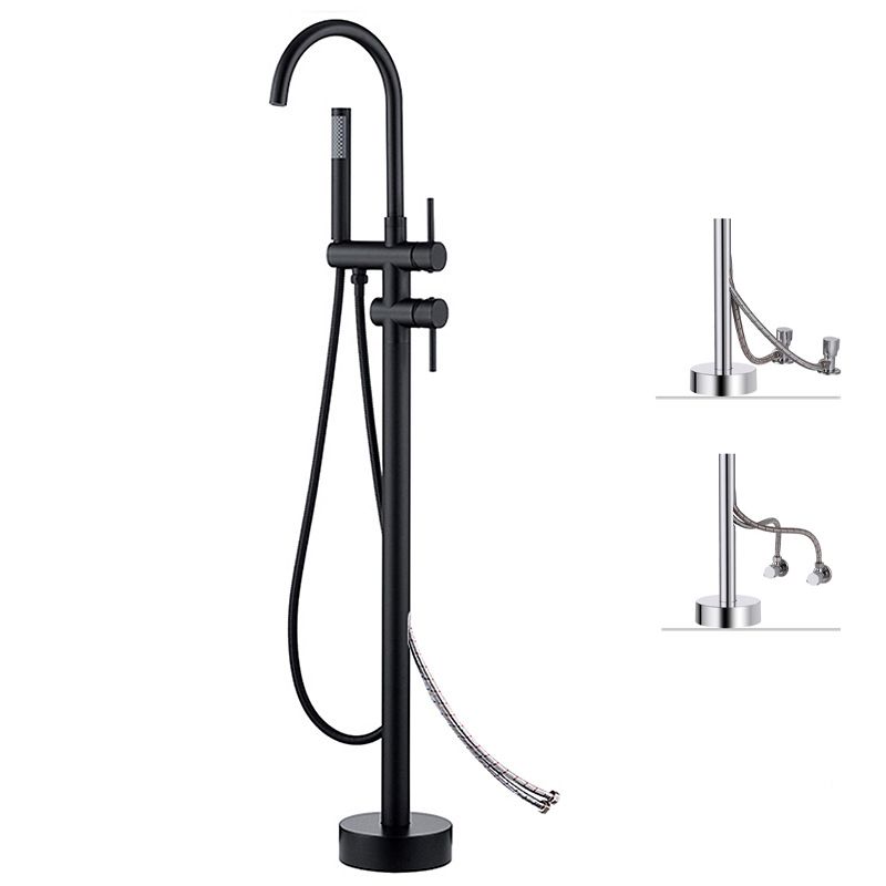 Freestanding Bathtub Faucet Floor Mounted One Lever Handle with Hose Clearhalo 'Bathroom Remodel & Bathroom Fixtures' 'Bathtub Faucets' 'bathtub_faucets' 'Home Improvement' 'home_improvement' 'home_improvement_bathtub_faucets' 1200x1200_f8360d00-c35d-4162-ac3c-5b466585a8b4