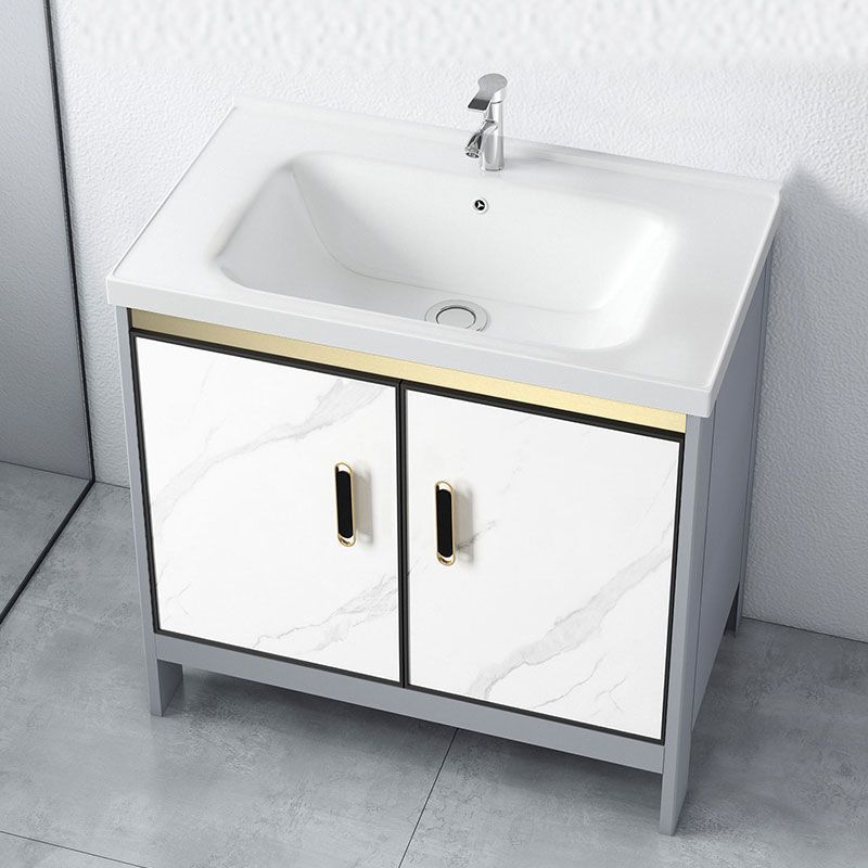 Ceramic Top Bathroom Vanity White Rectangle Single Sink Freestanding Mirror Vanity Set Clearhalo 'Bathroom Remodel & Bathroom Fixtures' 'Bathroom Vanities' 'bathroom_vanities' 'Home Improvement' 'home_improvement' 'home_improvement_bathroom_vanities' 1200x1200_f83f6c20-f28f-4757-b9dc-7e54de19e807
