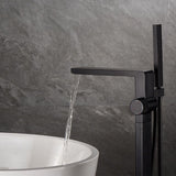 Freestanding Tub Filler Black Brass Single Knob Handle Fixed Tub Filler with Handshower Clearhalo 'Bathroom Remodel & Bathroom Fixtures' 'Bathtub Faucets' 'bathtub_faucets' 'Home Improvement' 'home_improvement' 'home_improvement_bathtub_faucets' 1200x1200_f846ca58-3415-451d-816f-9214f76d1bb5