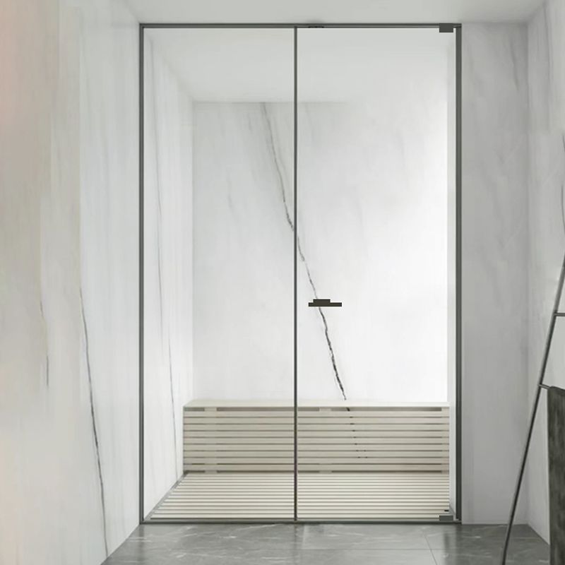 Full Narrow Frame Pivot Shower Door Tempered Glass Shower Door Clearhalo 'Bathroom Remodel & Bathroom Fixtures' 'Home Improvement' 'home_improvement' 'home_improvement_shower_tub_doors' 'Shower and Tub Doors' 'shower_tub_doors' 'Showers & Bathtubs' 1200x1200_f8589afc-a159-48d3-baa0-03b2b7671e71