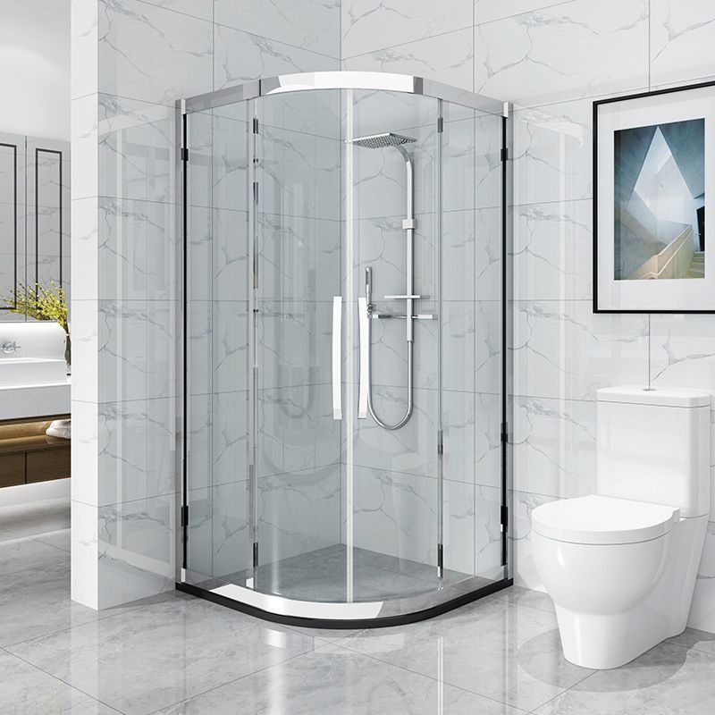Round 8mm Tempered Shower Enclosure with Fixed Panel and Double Handles Clearhalo 'Bathroom Remodel & Bathroom Fixtures' 'Home Improvement' 'home_improvement' 'home_improvement_shower_stalls_enclosures' 'Shower Stalls & Enclosures' 'shower_stalls_enclosures' 'Showers & Bathtubs' 1200x1200_f86d52da-db4b-4543-a7bf-ebad6bdcc588