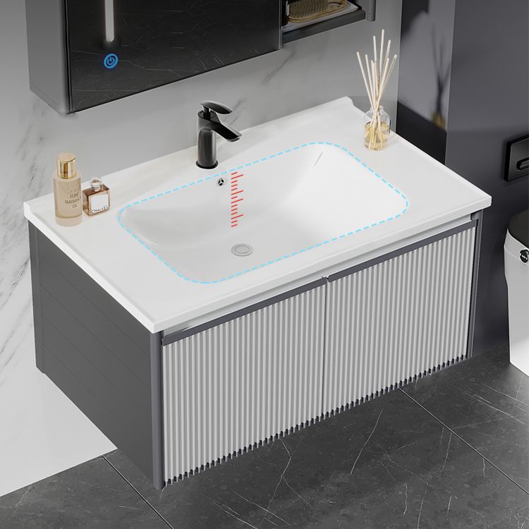 Bath Vanity Grey Metal Frame Rectangular Single Sink Wall Mount Mirror 2 Doors Vanity Clearhalo 'Bathroom Remodel & Bathroom Fixtures' 'Bathroom Vanities' 'bathroom_vanities' 'Home Improvement' 'home_improvement' 'home_improvement_bathroom_vanities' 1200x1200_f87d8818-4096-45e4-9c69-0382c4f4a181