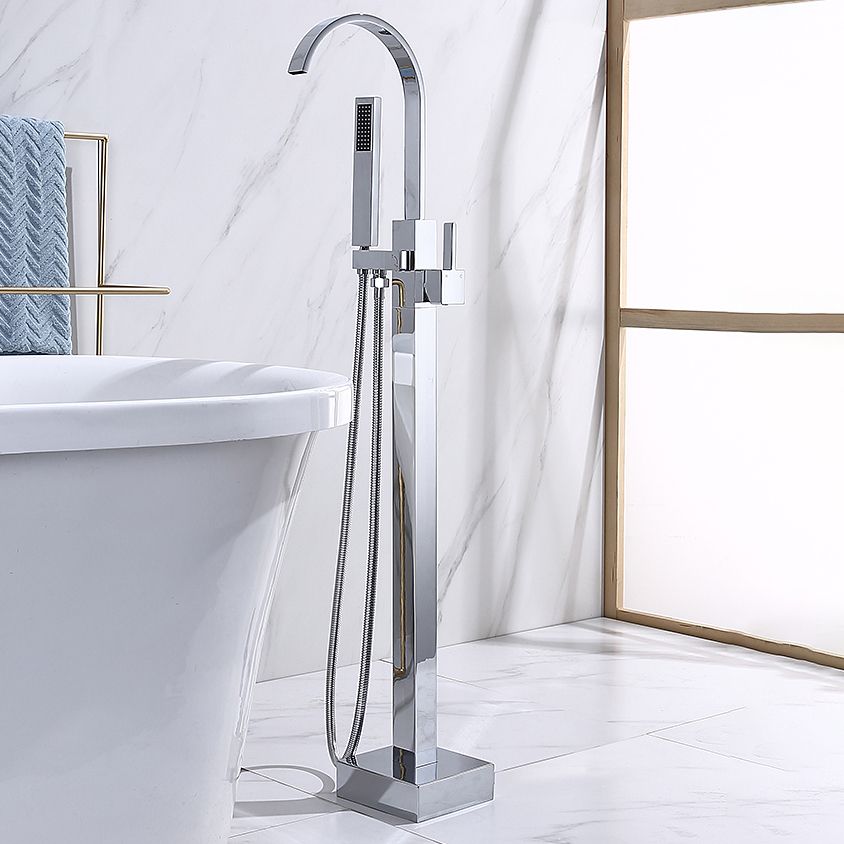 Floor Mounted Copper Freestanding Tub Filler High Arc Freestanding Faucet with Hose Clearhalo 'Bathroom Remodel & Bathroom Fixtures' 'Bathtub Faucets' 'bathtub_faucets' 'Home Improvement' 'home_improvement' 'home_improvement_bathtub_faucets' 1200x1200_f8a5f3be-91dc-437c-b684-ba1b528ea642