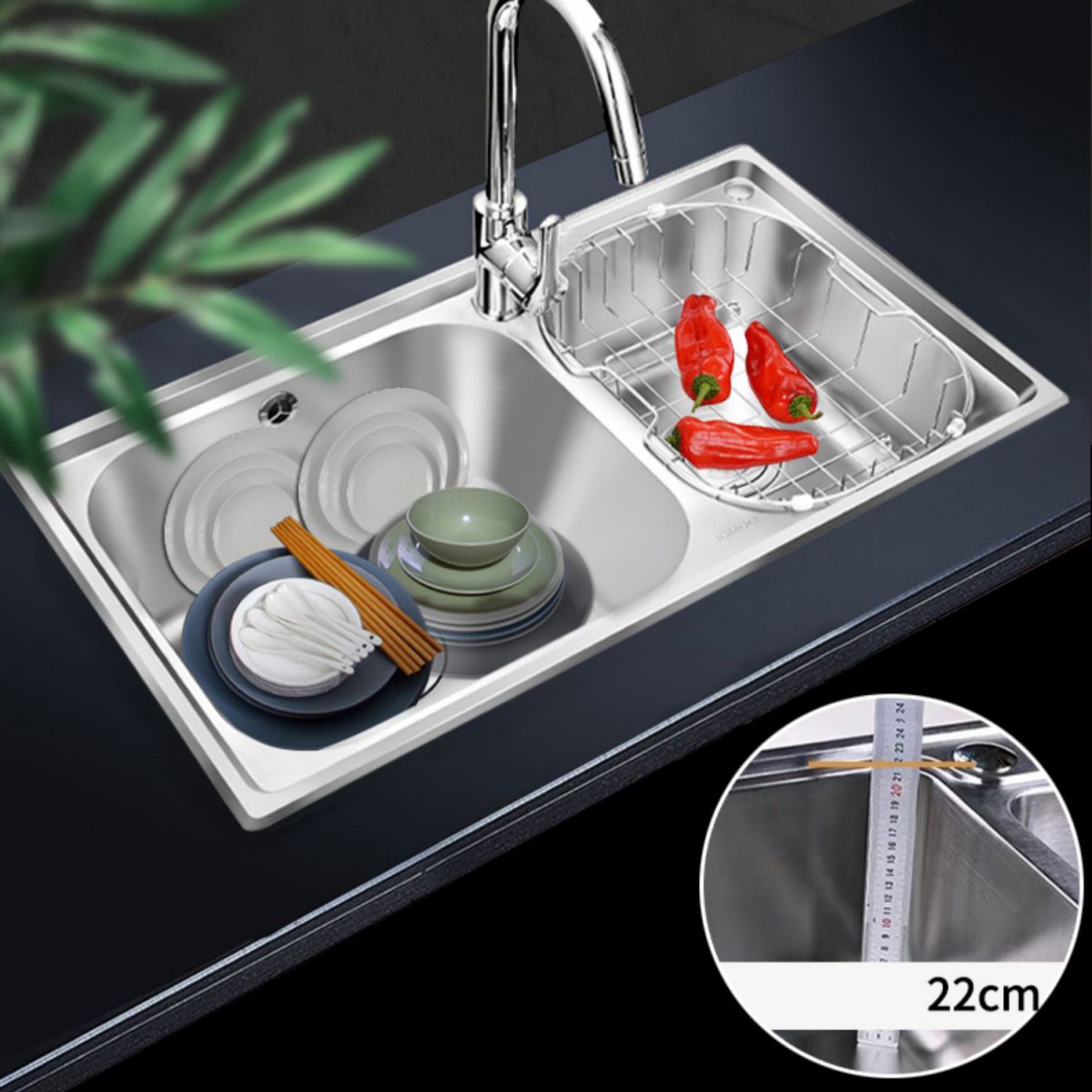Rectangle 2 Holes Kitchen Sink Stainless Steel Double Basin Sink Clearhalo 'Home Improvement' 'home_improvement' 'home_improvement_kitchen_sinks' 'Kitchen Remodel & Kitchen Fixtures' 'Kitchen Sinks & Faucet Components' 'Kitchen Sinks' 'kitchen_sinks' 1200x1200_f8cda695-0fe9-4396-8e0e-70fa3e6ec7c1