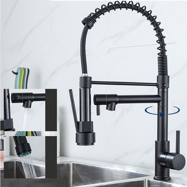 Modern Farmhouse Faucet Spout Double Levers Kitchen Faucet High Arch Filler with Sprayer Clearhalo 'Home Improvement' 'home_improvement' 'home_improvement_kitchen_faucets' 'Kitchen Faucets' 'Kitchen Remodel & Kitchen Fixtures' 'Kitchen Sinks & Faucet Components' 'kitchen_faucets' 1200x1200_f9313926-8e5b-4e30-bb4e-26038aff1c7e
