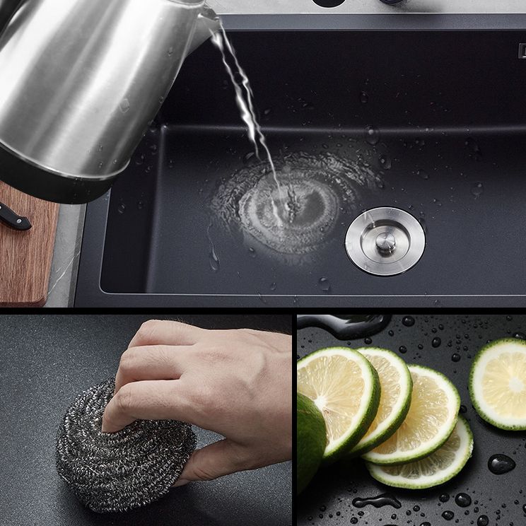 Black Quartz Kitchen Sink Drop-In Single Bowl Sink with Basket Strainer Clearhalo 'Home Improvement' 'home_improvement' 'home_improvement_kitchen_sinks' 'Kitchen Remodel & Kitchen Fixtures' 'Kitchen Sinks & Faucet Components' 'Kitchen Sinks' 'kitchen_sinks' 1200x1200_f944f5f2-2234-4350-b75f-60ceb3075b4f