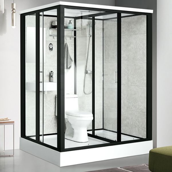 Rectangle Shower Stall Black Sliding Shower Stall with White Base Clearhalo 'Bathroom Remodel & Bathroom Fixtures' 'Home Improvement' 'home_improvement' 'home_improvement_shower_stalls_enclosures' 'Shower Stalls & Enclosures' 'shower_stalls_enclosures' 'Showers & Bathtubs' 1200x1200_f951e4cb-463e-44d9-9437-b2363aed1d93