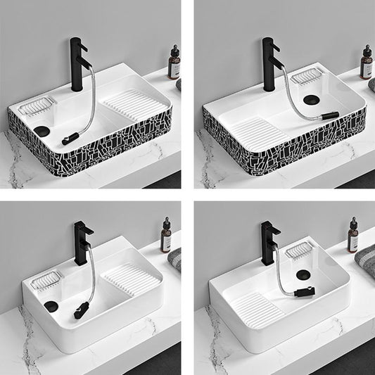 Contemporary Bathroom Sink Porcelain Solid Color Rectangular Vessel Sink with Pop-Up Drain Clearhalo 'Bathroom Remodel & Bathroom Fixtures' 'Bathroom Sinks & Faucet Components' 'Bathroom Sinks' 'bathroom_sink' 'Home Improvement' 'home_improvement' 'home_improvement_bathroom_sink' 1200x1200_f960609a-2e03-4466-b24c-ae44c0ad5968