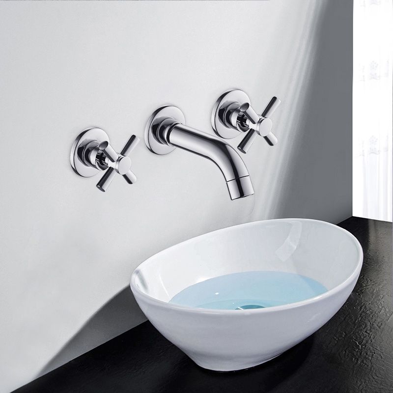 Modern Cross Handle Faucet Solid Color Wall Mounted Bathroom Faucet Clearhalo 'Bathroom Remodel & Bathroom Fixtures' 'Bathroom Sink Faucets' 'Bathroom Sinks & Faucet Components' 'bathroom_sink_faucets' 'Home Improvement' 'home_improvement' 'home_improvement_bathroom_sink_faucets' 1200x1200_f9695bc5-856f-4093-9f16-6ec50d896942
