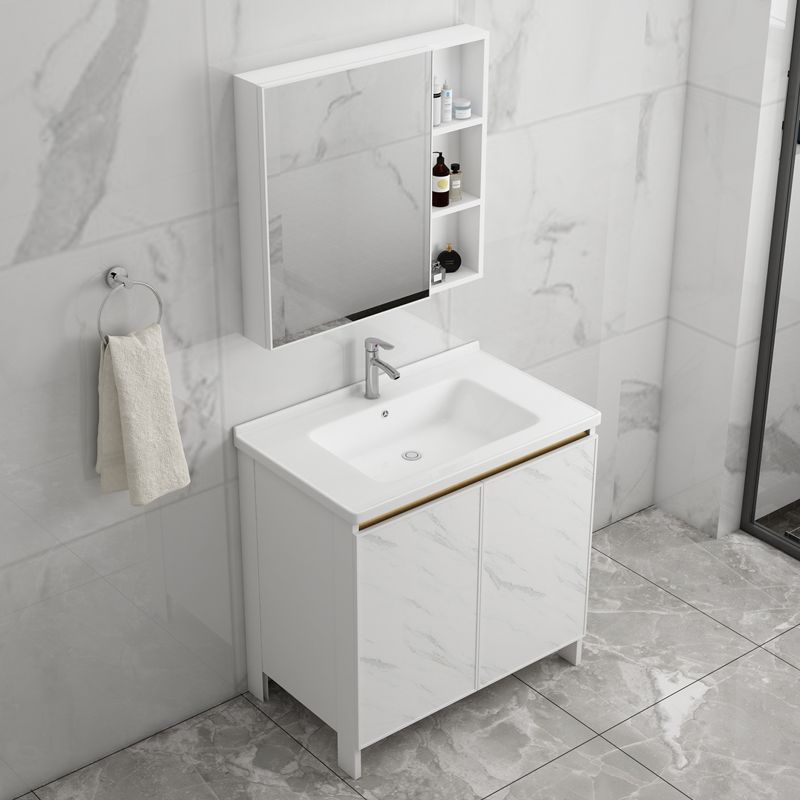 Modern White Metal Base Vanity Single Freestanding Rectangular Sink Vanity Clearhalo 'Bathroom Remodel & Bathroom Fixtures' 'Bathroom Vanities' 'bathroom_vanities' 'Home Improvement' 'home_improvement' 'home_improvement_bathroom_vanities' 1200x1200_f9798051-3d47-4021-8d85-125cd3f9fa31