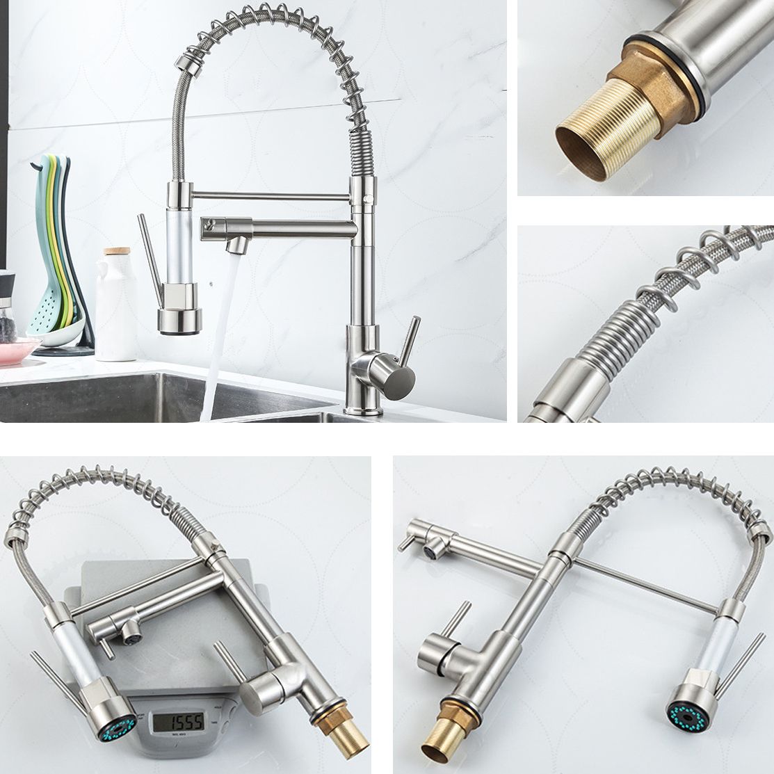 Modern Farmhouse Faucet Spout Double Levers Kitchen Faucet High Arch Filler with Sprayer Clearhalo 'Home Improvement' 'home_improvement' 'home_improvement_kitchen_faucets' 'Kitchen Faucets' 'Kitchen Remodel & Kitchen Fixtures' 'Kitchen Sinks & Faucet Components' 'kitchen_faucets' 1200x1200_f98057c1-5dee-4bf2-b2ab-0700bcc1a85c