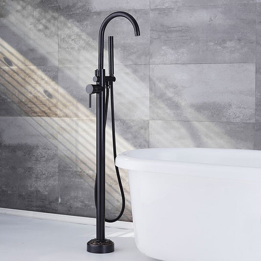 Floor Mounted Metal Freestanding Tub Filler Single Handle Freestanding Faucet with Hose Clearhalo 'Bathroom Remodel & Bathroom Fixtures' 'Bathtub Faucets' 'bathtub_faucets' 'Home Improvement' 'home_improvement' 'home_improvement_bathtub_faucets' 1200x1200_f9a65ada-3d82-4f4b-a755-be69993a346e
