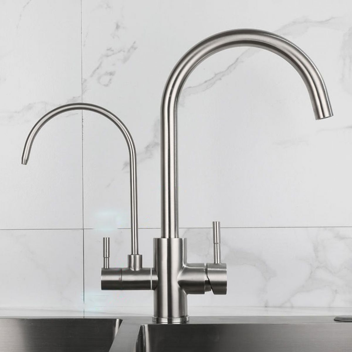 Modern Spray Kitchen Faucet Stainless Steel Swivel Spout with Water Dispenser Sink Faucet Clearhalo 'Home Improvement' 'home_improvement' 'home_improvement_kitchen_faucets' 'Kitchen Faucets' 'Kitchen Remodel & Kitchen Fixtures' 'Kitchen Sinks & Faucet Components' 'kitchen_faucets' 1200x1200_f9a66b47-464a-4ee3-a15b-a6b0bf5a4572