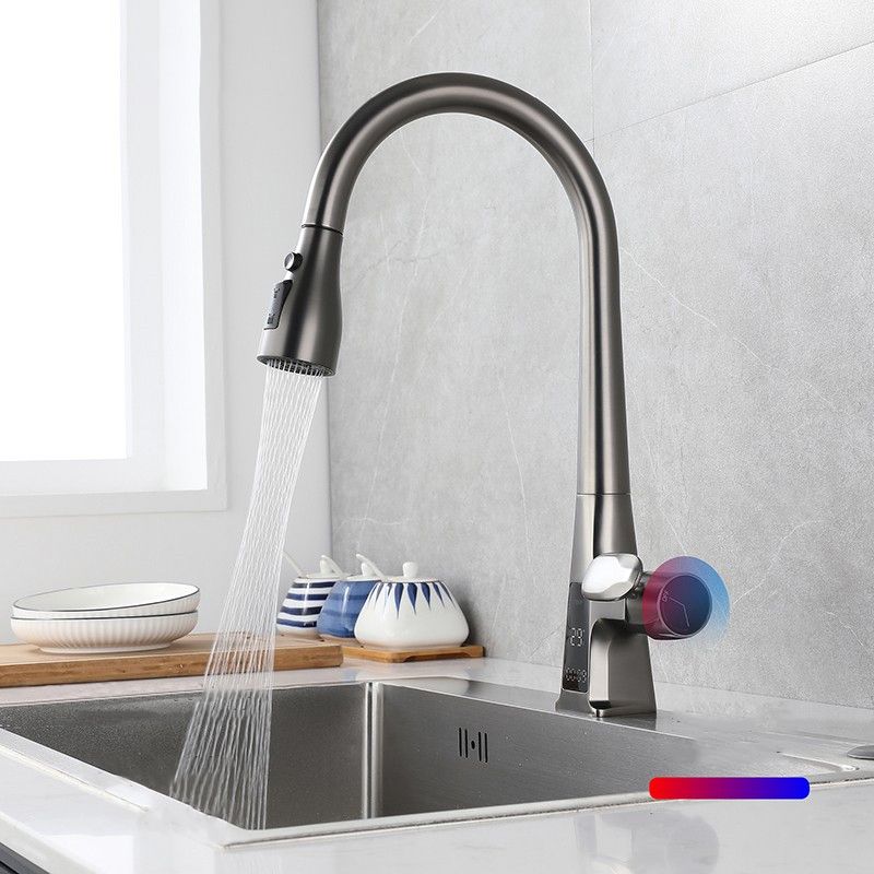 Modern Style Kitchen Faucet Gooseneck Copper Knob Handle Kitchen Faucet Clearhalo 'Home Improvement' 'home_improvement' 'home_improvement_kitchen_faucets' 'Kitchen Faucets' 'Kitchen Remodel & Kitchen Fixtures' 'Kitchen Sinks & Faucet Components' 'kitchen_faucets' 1200x1200_f9c175e6-c223-48a5-adf0-3cf7ffef2cf5