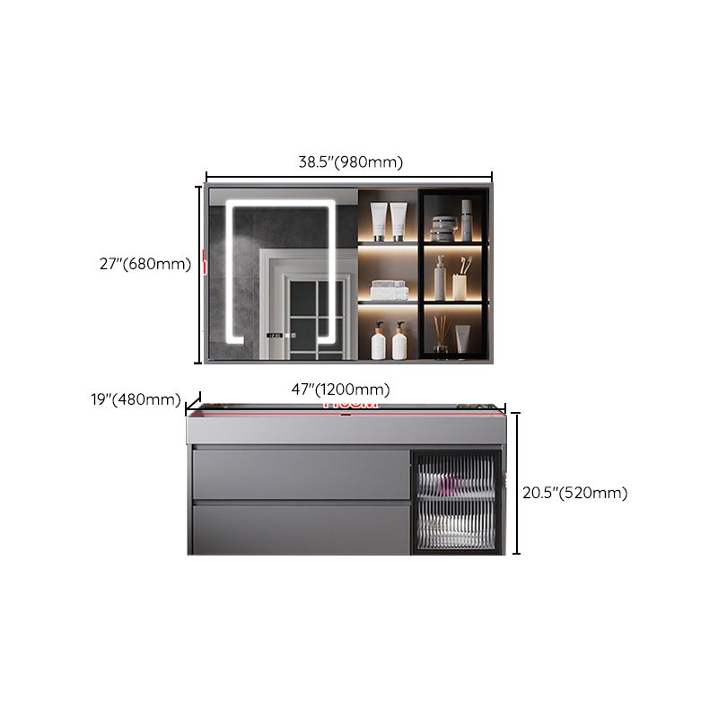 Contemporary Vanity Sink Wooden Wall-Mounted Bathroom Vanity Cabinet in Gray Clearhalo 'Bathroom Remodel & Bathroom Fixtures' 'Bathroom Vanities' 'bathroom_vanities' 'Home Improvement' 'home_improvement' 'home_improvement_bathroom_vanities' 1200x1200_fa0df8f2-8b3a-4f2f-b6ce-f154f49d6427