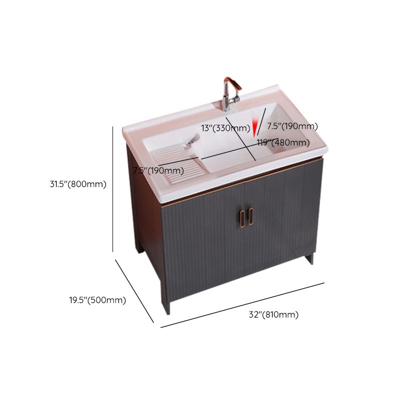 Waterproof Vanity Grey Single Sink Freestanding Mirror Rectangular Bath Vanity with Doors Clearhalo 'Bathroom Remodel & Bathroom Fixtures' 'Bathroom Vanities' 'bathroom_vanities' 'Home Improvement' 'home_improvement' 'home_improvement_bathroom_vanities' 1200x1200_fa44f414-f4f1-4af9-be19-65b426f80cc0