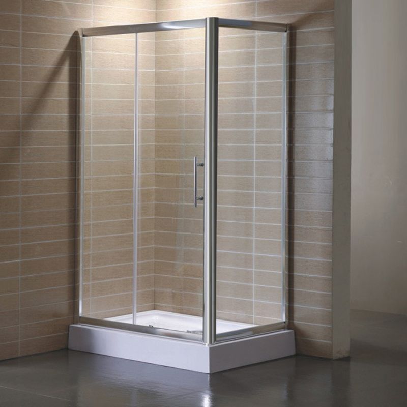 Corner Tempered Glass Shower Kit Silver Semi-Frameless Shower Kit Clearhalo 'Bathroom Remodel & Bathroom Fixtures' 'Home Improvement' 'home_improvement' 'home_improvement_shower_stalls_enclosures' 'Shower Stalls & Enclosures' 'shower_stalls_enclosures' 'Showers & Bathtubs' 1200x1200_fa78c0fb-e57f-4f2a-9c59-e0927b1304d7