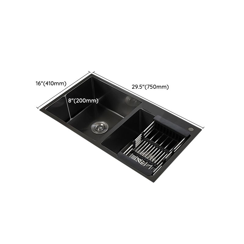 Double Bowl Stainless Steel Sink in black with Strainer Drop-In Kitchen Sink Clearhalo 'Home Improvement' 'home_improvement' 'home_improvement_kitchen_sinks' 'Kitchen Remodel & Kitchen Fixtures' 'Kitchen Sinks & Faucet Components' 'Kitchen Sinks' 'kitchen_sinks' 1200x1200_fa878bf6-d51a-4e96-84db-ea3bf38c78ed