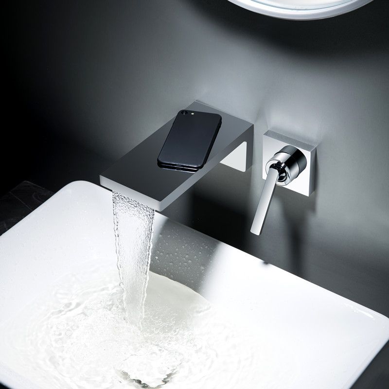 Single Lever Handle Sink Faucet Waterfall Spout Wall Mount 2 Holes Bathroom Faucet Clearhalo 'Bathroom Remodel & Bathroom Fixtures' 'Bathroom Sink Faucets' 'Bathroom Sinks & Faucet Components' 'bathroom_sink_faucets' 'Home Improvement' 'home_improvement' 'home_improvement_bathroom_sink_faucets' 1200x1200_fa9390a4-2331-4bd3-a55a-f0370cae7e6a
