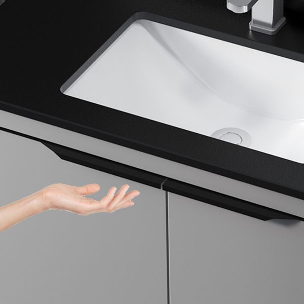 Single Sink Modern Bathroom Vanity Gray Metal Frame Rectangular Vanity Set Clearhalo 'Bathroom Remodel & Bathroom Fixtures' 'Bathroom Vanities' 'bathroom_vanities' 'Home Improvement' 'home_improvement' 'home_improvement_bathroom_vanities' 1200x1200_fa96b27f-820d-4891-bdac-421b963dc5a7