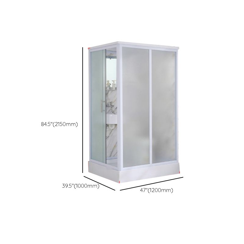 Framed Single Sliding Frosted Shower Kit Rectangle White Shower Stall Clearhalo 'Bathroom Remodel & Bathroom Fixtures' 'Home Improvement' 'home_improvement' 'home_improvement_shower_stalls_enclosures' 'Shower Stalls & Enclosures' 'shower_stalls_enclosures' 'Showers & Bathtubs' 1200x1200_fac4756e-bf1e-4dd5-b4dc-7bd634777842