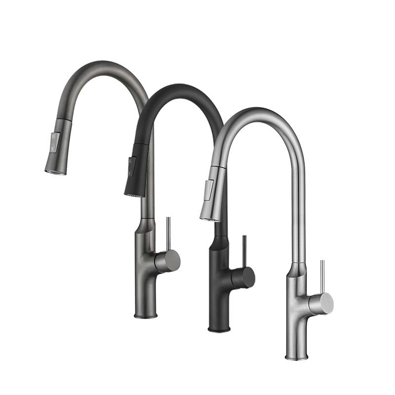 Contemporary Single Lever Kitchen Faucet 1-Hold Water Faucet with Pull out Sprayer Clearhalo 'Home Improvement' 'home_improvement' 'home_improvement_kitchen_faucets' 'Kitchen Faucets' 'Kitchen Remodel & Kitchen Fixtures' 'Kitchen Sinks & Faucet Components' 'kitchen_faucets' 1200x1200_fb22559b-7d45-49ca-b79a-e0a2f992668e