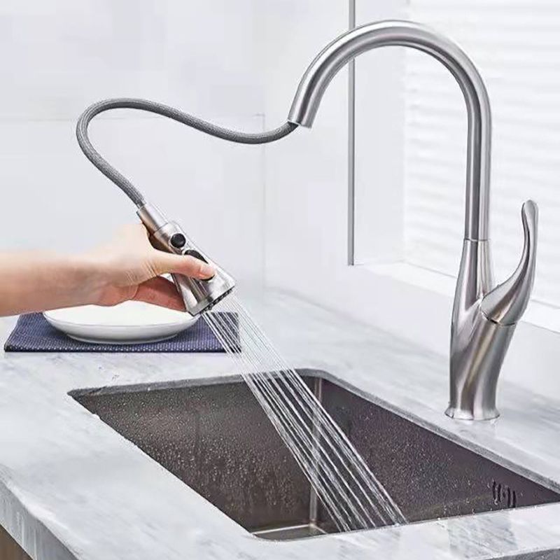 Modern 1-Handle Faucet Black/Silver Copper with Pull out Sprayer Faucet Clearhalo 'Home Improvement' 'home_improvement' 'home_improvement_kitchen_faucets' 'Kitchen Faucets' 'Kitchen Remodel & Kitchen Fixtures' 'Kitchen Sinks & Faucet Components' 'kitchen_faucets' 1200x1200_fb556b62-18f0-4dc5-99bf-a4c41ad7158f