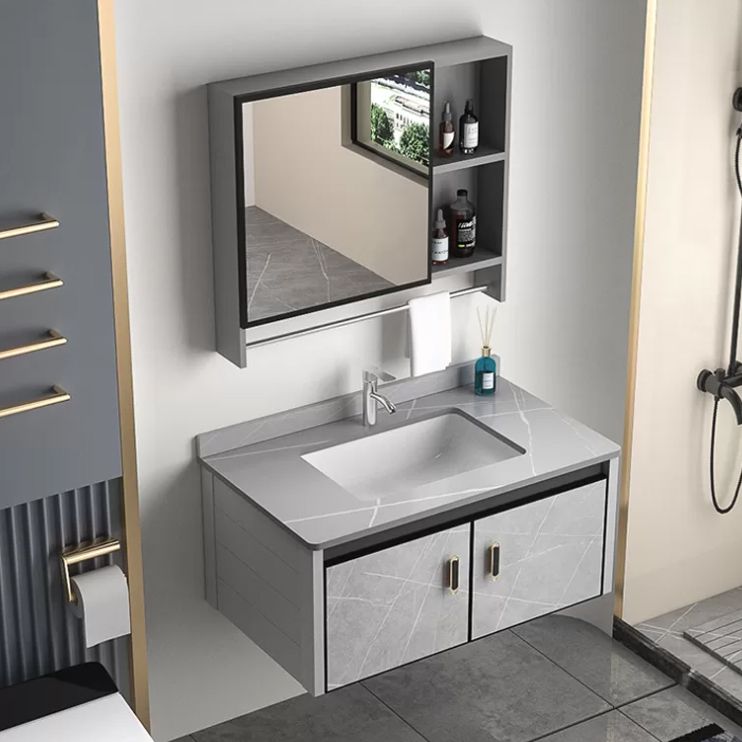 Single Bathroom Vanity Glam Gray Metal Frame Rectangular Wall Mount Vanity Set Clearhalo 'Bathroom Remodel & Bathroom Fixtures' 'Bathroom Vanities' 'bathroom_vanities' 'Home Improvement' 'home_improvement' 'home_improvement_bathroom_vanities' 1200x1200_fb7a8b5b-c421-4a48-ad79-02e464676d08