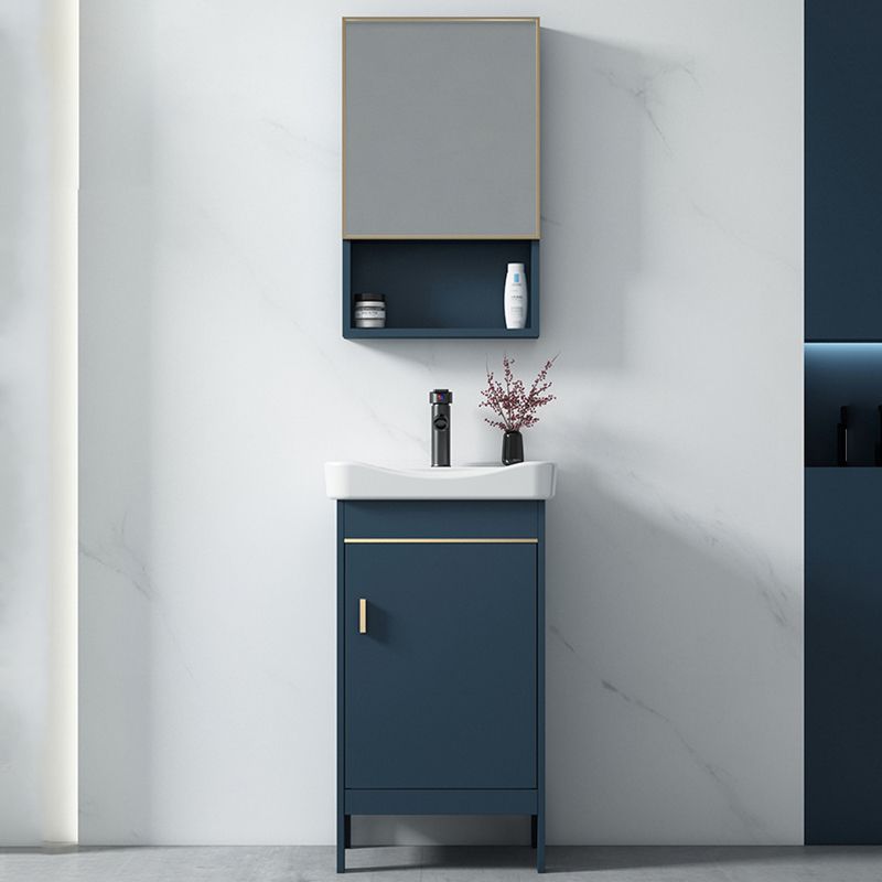 Blue Bath Vanity Hardware Glam Metal Freestanding Bathroom Vanity Set with Mirror Clearhalo 'Bathroom Remodel & Bathroom Fixtures' 'Bathroom Vanities' 'bathroom_vanities' 'Home Improvement' 'home_improvement' 'home_improvement_bathroom_vanities' 1200x1200_fb8fc371-a5ea-4409-acf4-8419cabcfe69