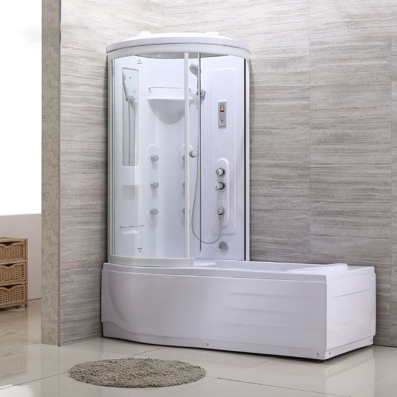 Rounded Tub & Shower Kit Clear Tempered Glass Tub & Shower Kit with Base Kit Clearhalo 'Bathroom Remodel & Bathroom Fixtures' 'Home Improvement' 'home_improvement' 'home_improvement_shower_stalls_enclosures' 'Shower Stalls & Enclosures' 'shower_stalls_enclosures' 'Showers & Bathtubs' 1200x1200_fbcf6b80-4d46-4b45-ae9e-9c40344f871f