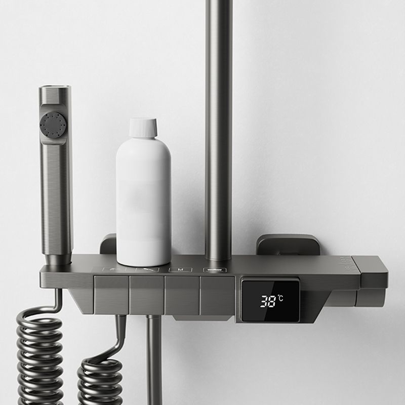 Modern Brass Shower Set 2 Shower Heads Shower Faucet in Gray and White Clearhalo 'Bathroom Remodel & Bathroom Fixtures' 'Home Improvement' 'home_improvement' 'home_improvement_shower_faucets' 'Shower Faucets & Systems' 'shower_faucets' 'Showers & Bathtubs Plumbing' 'Showers & Bathtubs' 1200x1200_fbf53167-c08e-491c-82ba-4162a5b3d244