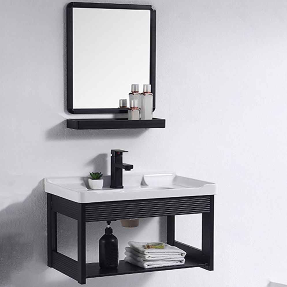 Modern Bathroom Vanity Metal Base Shelving Included Wall-Mounted Space Saver Vanity Clearhalo 'Bathroom Remodel & Bathroom Fixtures' 'Bathroom Vanities' 'bathroom_vanities' 'Home Improvement' 'home_improvement' 'home_improvement_bathroom_vanities' 1200x1200_fc335e5c-b710-4384-9e89-ad85d102399d