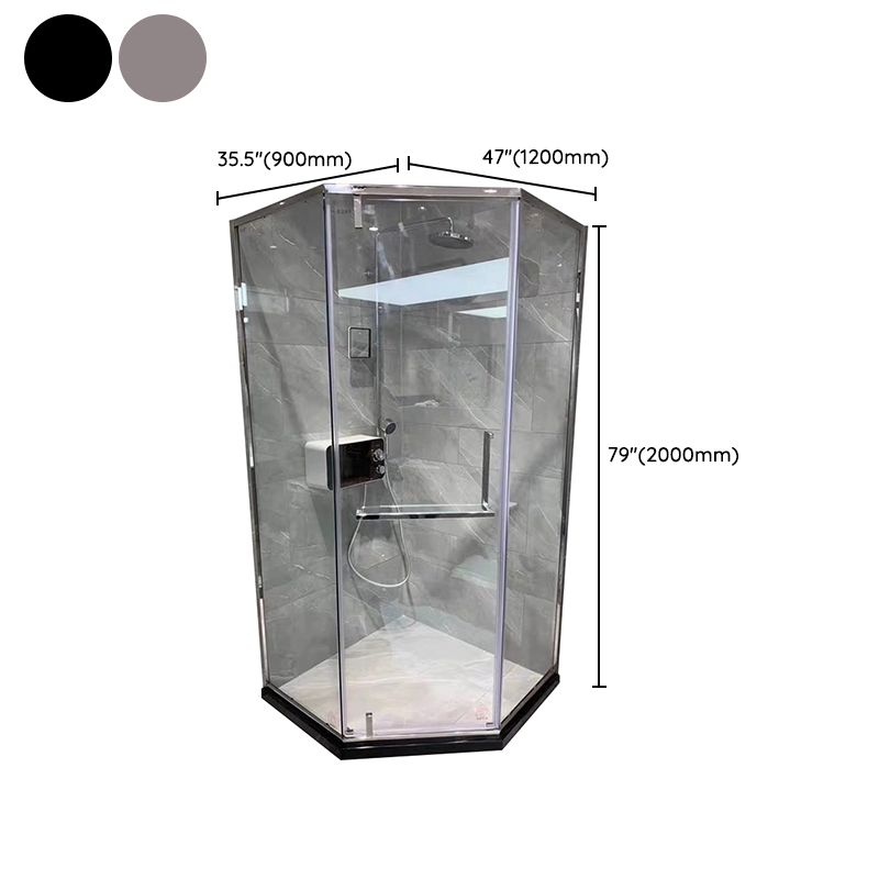 Transparent Pivot Shower Bath Door Silver and Black Frame Shower Door Clearhalo 'Bathroom Remodel & Bathroom Fixtures' 'Home Improvement' 'home_improvement' 'home_improvement_shower_tub_doors' 'Shower and Tub Doors' 'shower_tub_doors' 'Showers & Bathtubs' 1200x1200_fc3f8113-65ee-4717-82fc-704366851701