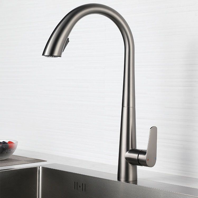 Contemporary Faucet Stainless Steel Single Handle High Arc Faucet for Kitchen Clearhalo 'Home Improvement' 'home_improvement' 'home_improvement_kitchen_faucets' 'Kitchen Faucets' 'Kitchen Remodel & Kitchen Fixtures' 'Kitchen Sinks & Faucet Components' 'kitchen_faucets' 1200x1200_fc5bf103-14a1-420d-9948-f77af3b93896