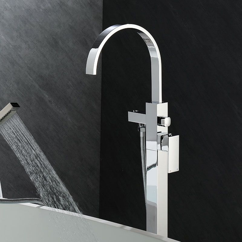 Modern Faucet Free Standing Rod Handle Tube Handheld Shower Head Bathtub Faucet Clearhalo 'Bathroom Remodel & Bathroom Fixtures' 'Bathtub Faucets' 'bathtub_faucets' 'Home Improvement' 'home_improvement' 'home_improvement_bathtub_faucets' 1200x1200_fc637ced-406e-4c7f-8077-f196fc12d122