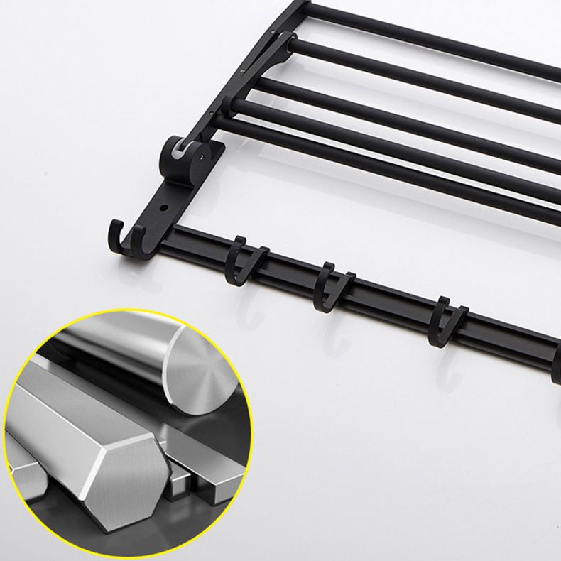 6-Piece Modern Bathroom Hardware Set in Matte Black with Bath Shelf/Towel Bar & Robe Hooks Clearhalo 'Bathroom Hardware Sets' 'Bathroom Hardware' 'Bathroom Remodel & Bathroom Fixtures' 'bathroom_hardware_sets' 'Home Improvement' 'home_improvement' 'home_improvement_bathroom_hardware_sets' 1200x1200_fc673ed3-9332-4b34-834b-b33972eab8ea