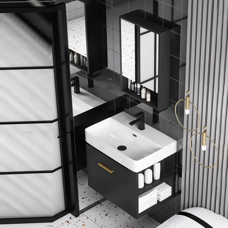 Single Sink Black Vanity Modern Wall Mount Ceramic Sink Vanity Clearhalo 'Bathroom Remodel & Bathroom Fixtures' 'Bathroom Vanities' 'bathroom_vanities' 'Home Improvement' 'home_improvement' 'home_improvement_bathroom_vanities' 1200x1200_fcb33ba2-27d1-400c-b086-b4ea7e0eb243
