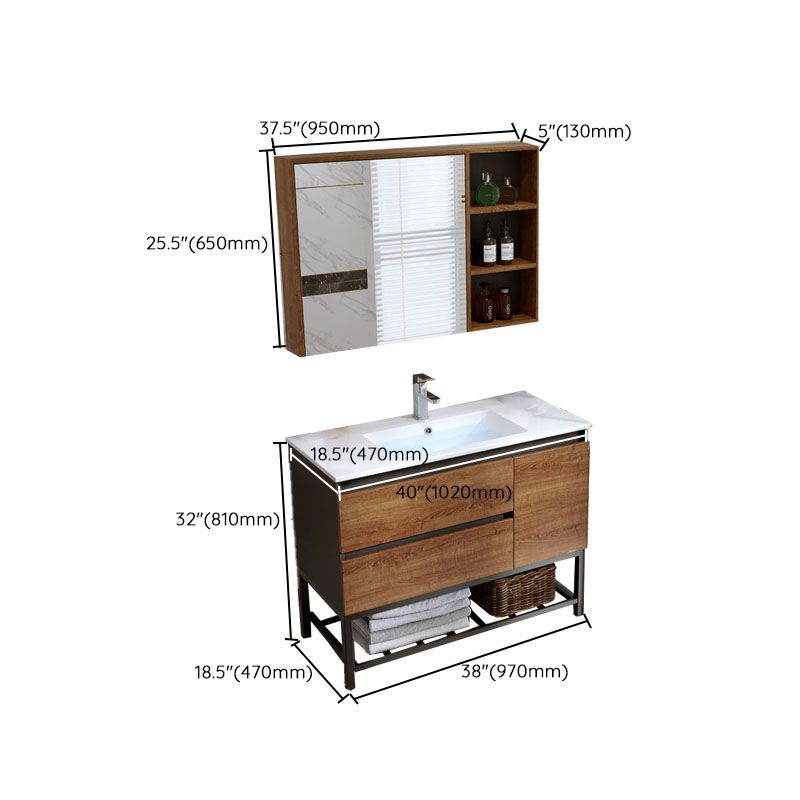 Shelving Included Vanity Set Wood 2 Drawers Freestanding Single Sink Vanity with Mirror Clearhalo 'Bathroom Remodel & Bathroom Fixtures' 'Bathroom Vanities' 'bathroom_vanities' 'Home Improvement' 'home_improvement' 'home_improvement_bathroom_vanities' 1200x1200_fcc14ec7-d395-4653-ac92-59ed03940026