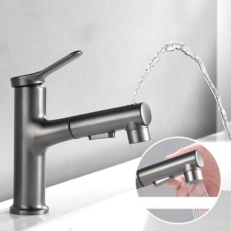 Modern Style Retractable Vessel Faucet Single-handle Low Arc Copper Vessel Faucet Clearhalo 'Bathroom Remodel & Bathroom Fixtures' 'Bathroom Sink Faucets' 'Bathroom Sinks & Faucet Components' 'bathroom_sink_faucets' 'Home Improvement' 'home_improvement' 'home_improvement_bathroom_sink_faucets' 1200x1200_fcc52876-c561-4a0b-8d02-30f709e03f15