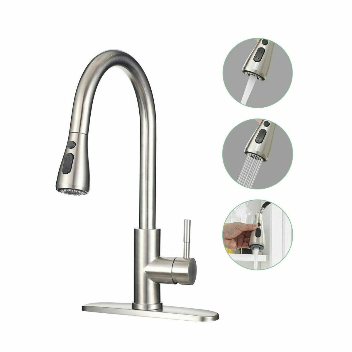 Kitchen Sink Faucet Swivel Spout with Pull Down Sprayer (Not Included Deck Plate) Clearhalo 'Home Improvement' 'home_improvement' 'home_improvement_kitchen_faucets' 'Kitchen Faucets' 'Kitchen Remodel & Kitchen Fixtures' 'Kitchen Sinks & Faucet Components' 'kitchen_faucets' 1200x1200_fce85e6e-ac5b-49a8-9ca0-275457bfcee6