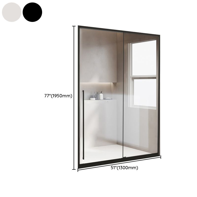 Framed Single Sliding Shower Door Transparent Tempered Shower Bath Door Clearhalo 'Bathroom Remodel & Bathroom Fixtures' 'Home Improvement' 'home_improvement' 'home_improvement_shower_tub_doors' 'Shower and Tub Doors' 'shower_tub_doors' 'Showers & Bathtubs' 1200x1200_fceace97-ac69-4ea0-9157-94b439f2c9b4