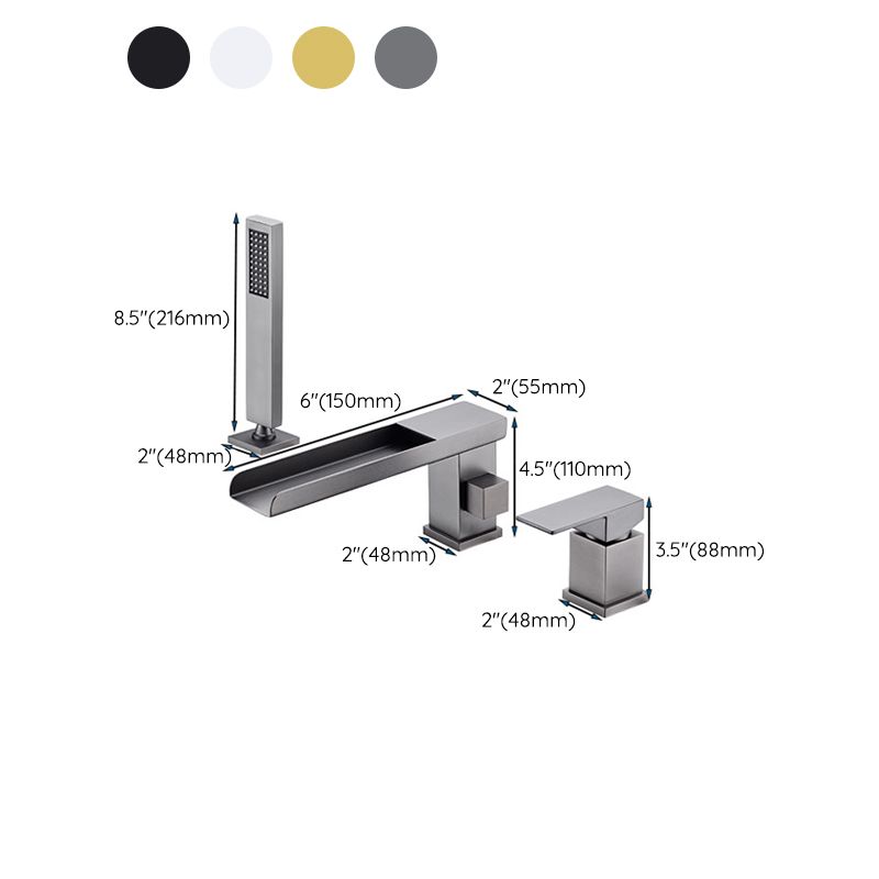 Modern Deck Mounted Copper Roman Tub Faucet Low Arc Tub Faucet Set Clearhalo 'Bathroom Remodel & Bathroom Fixtures' 'Bathtub Faucets' 'bathtub_faucets' 'Home Improvement' 'home_improvement' 'home_improvement_bathtub_faucets' 1200x1200_fd292077-4931-4318-812f-fae24028460b