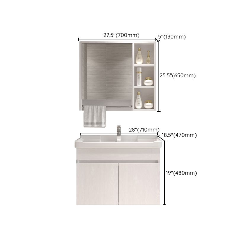 Wall Mounted Vanity White Wood Frame Rectangular 2 Doors Single Sink Vanity with Mirror Clearhalo 'Bathroom Remodel & Bathroom Fixtures' 'Bathroom Vanities' 'bathroom_vanities' 'Home Improvement' 'home_improvement' 'home_improvement_bathroom_vanities' 1200x1200_fd2c526d-7c0f-4612-9c36-520610e8550b