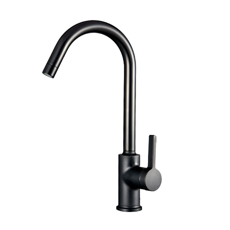 Modern Style Bar Faucet Copper Lever Handle Gooseneck Bar Faucet in Black Clearhalo 'Home Improvement' 'home_improvement' 'home_improvement_kitchen_faucets' 'Kitchen Faucets' 'Kitchen Remodel & Kitchen Fixtures' 'Kitchen Sinks & Faucet Components' 'kitchen_faucets' 1200x1200_fd2cd67e-534d-4915-9f50-e19dfaedb6c7