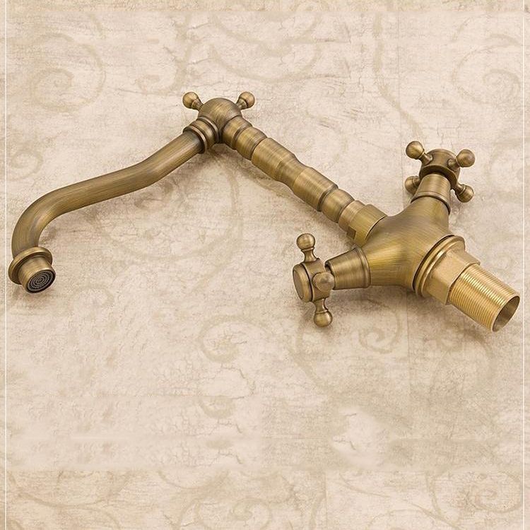 Glam Basin Lavatory Faucet Brass 2 Cross Handles with Water Hose Bathroom Faucet Clearhalo 'Bathroom Remodel & Bathroom Fixtures' 'Bathroom Sink Faucets' 'Bathroom Sinks & Faucet Components' 'bathroom_sink_faucets' 'Home Improvement' 'home_improvement' 'home_improvement_bathroom_sink_faucets' 1200x1200_fd394cb6-8285-41f9-ae06-08136635dc2d