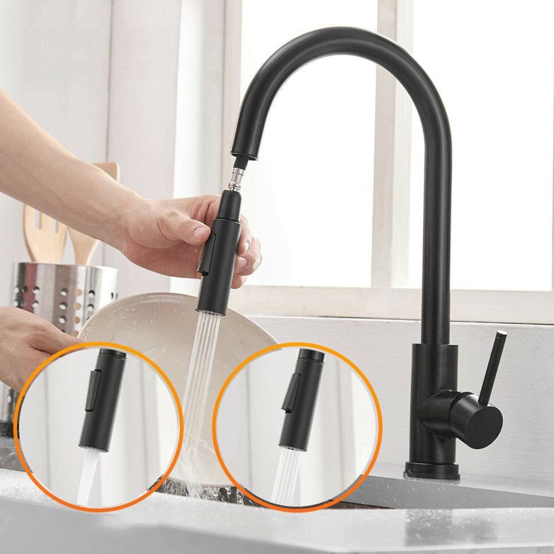 Modern Style Retractable Kitchen Faucet Stainless Steel 1-Handle Kitchen Faucet Clearhalo 'Home Improvement' 'home_improvement' 'home_improvement_kitchen_faucets' 'Kitchen Faucets' 'Kitchen Remodel & Kitchen Fixtures' 'Kitchen Sinks & Faucet Components' 'kitchen_faucets' 1200x1200_fd5c5583-1fee-49fa-8ba2-5c7f4d0c9d26