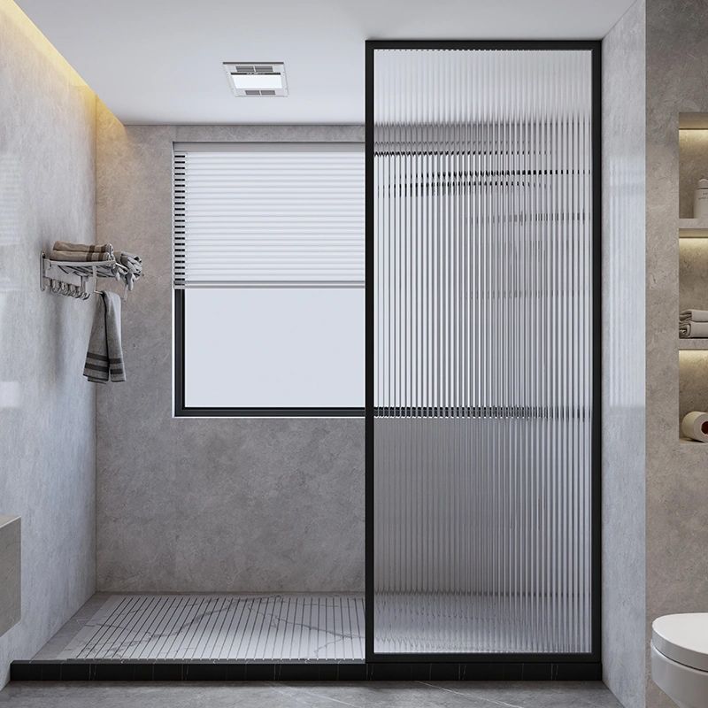 Black Full Frame Fixed Shower Screen Half Partition Shower Door Clearhalo 'Bathroom Remodel & Bathroom Fixtures' 'Home Improvement' 'home_improvement' 'home_improvement_shower_tub_doors' 'Shower and Tub Doors' 'shower_tub_doors' 'Showers & Bathtubs' 1200x1200_fdbabb40-70e9-4f9e-a6a4-75f39af98ee5