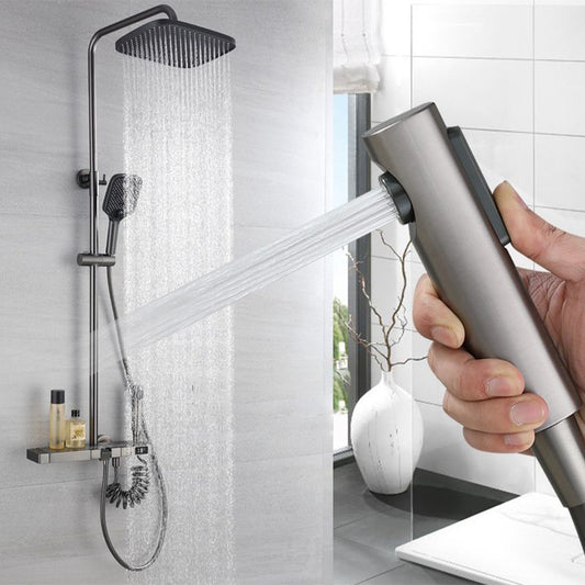 Modern Shower Trim Brass Adjustable Shower Head Wall Mounted Shower Head Combo Clearhalo 'Bathroom Remodel & Bathroom Fixtures' 'Home Improvement' 'home_improvement' 'home_improvement_shower_faucets' 'Shower Faucets & Systems' 'shower_faucets' 'Showers & Bathtubs Plumbing' 'Showers & Bathtubs' 1200x1200_fe05ac86-cec2-4c20-bad9-874efd8c4f30