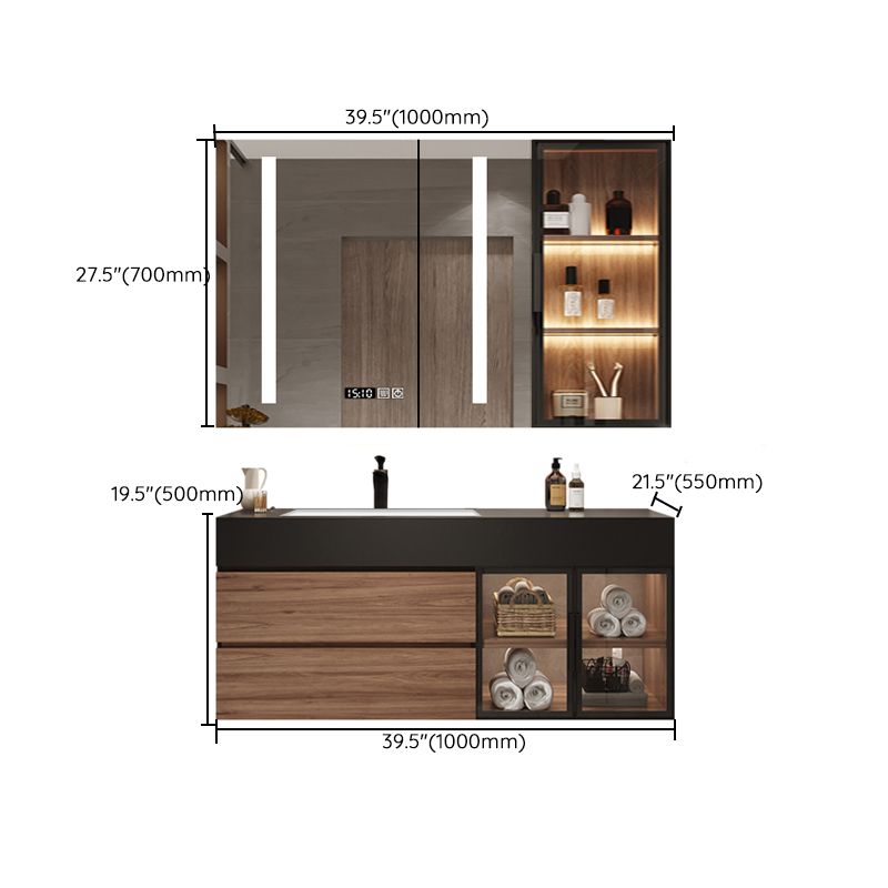 Waterproof Vanity Single Sink Drawers Wood Frame Wall-Mounted Vanity with Mirror Clearhalo 'Bathroom Remodel & Bathroom Fixtures' 'Bathroom Vanities' 'bathroom_vanities' 'Home Improvement' 'home_improvement' 'home_improvement_bathroom_vanities' 1200x1200_fe0d01c5-3581-45ac-841c-19e154d24007
